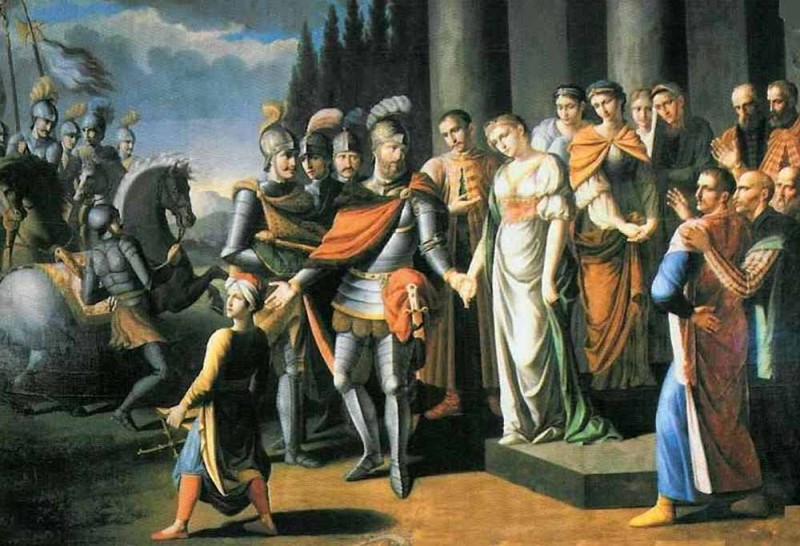Ян Караль Хадкевіч разьвітваецца з жонкай. Мастак Юзэф Аляшкевіч, 1808 